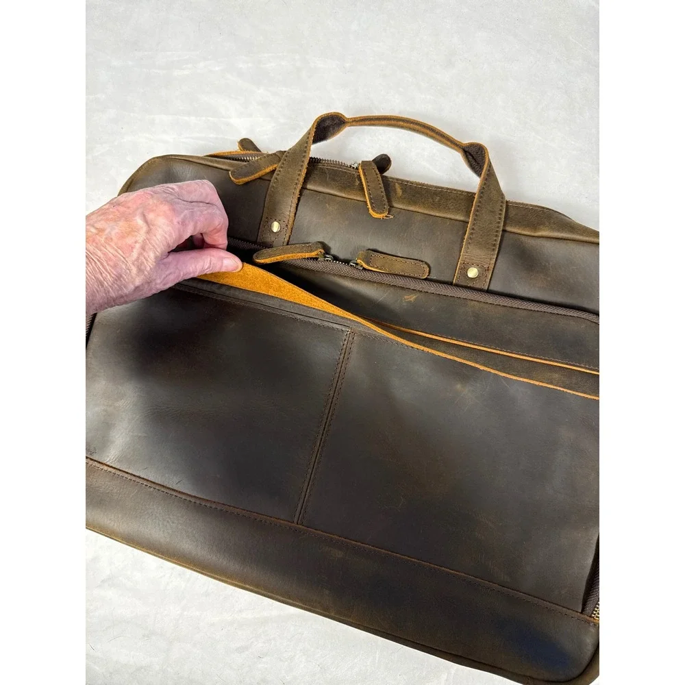 Mens Distressed Leather Briefcase Laptop Messenger Bag Dark Brown Professional